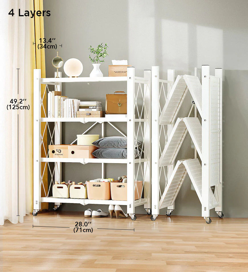 Heavy Duty Foldable Metal Organizer Shelves with Wheels