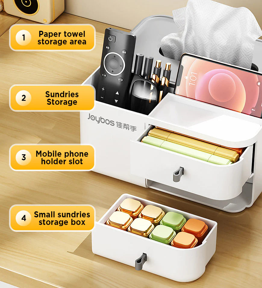 Tissue Box with Compartment and 2 Drawers Z164