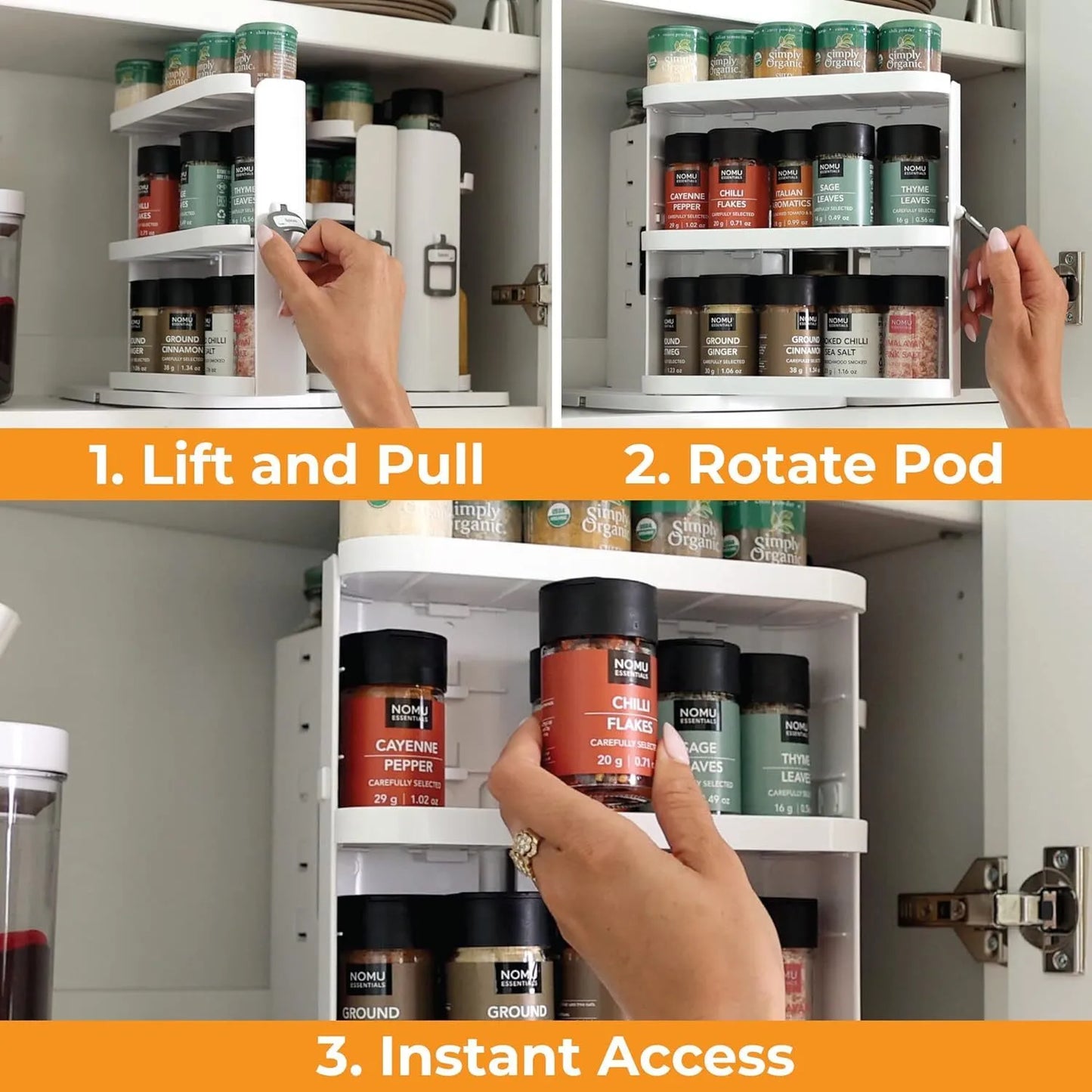 Sliding and rotating condiment organizer